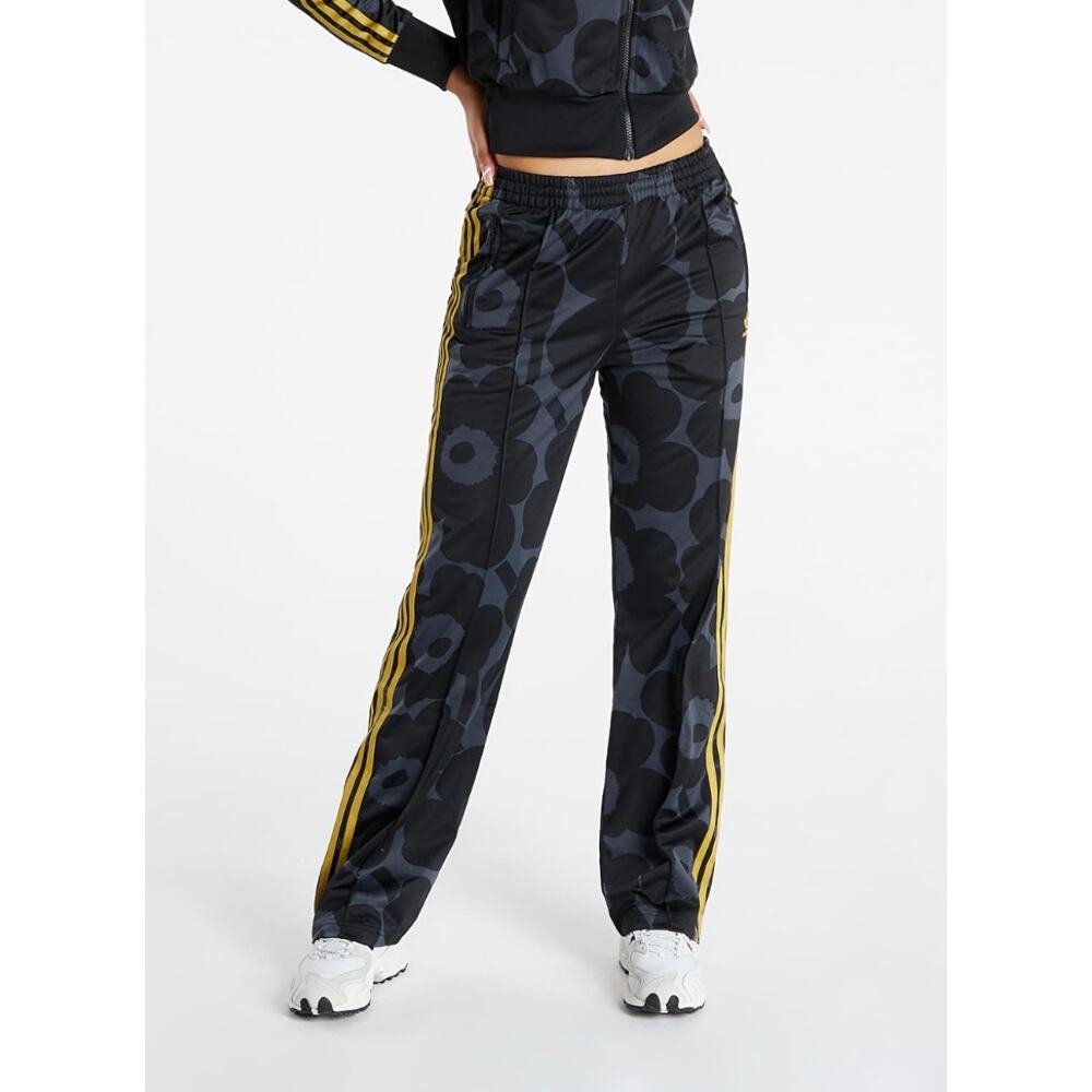 ADIDAS X MARIMEKKO FIREBIRD TRACK PANTS Sz Large Unikko Poppy Flower Black Gold - Picture 2 of 10